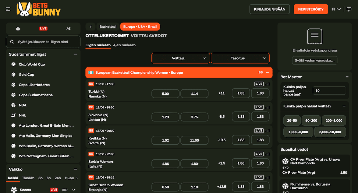 BetsBunny Casino koripallovedonlyönti