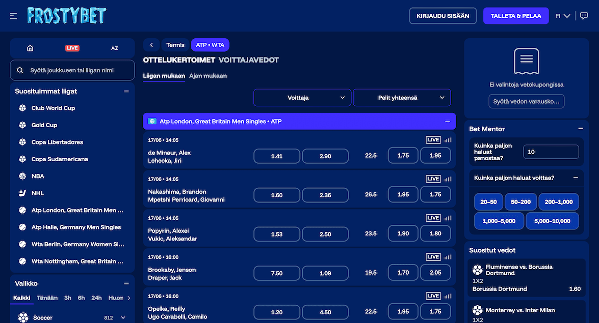 Frostybet-kasinon tenniskirjasto