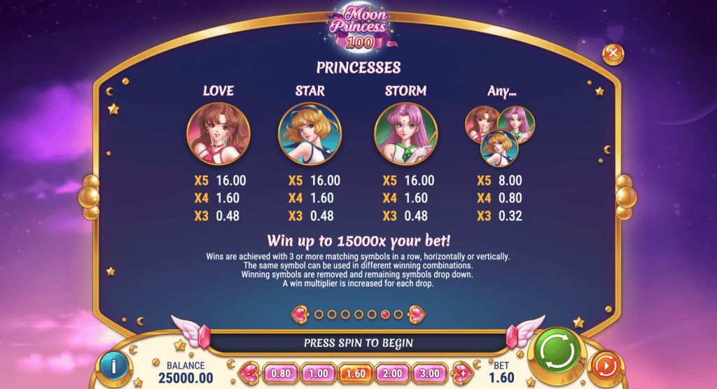 Moon Princess 100 Play'n Go Demo symboleja