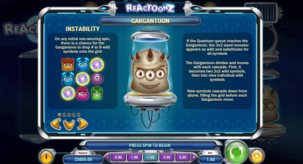 Reactoonz Play'n GO Demo Bonusominaisuus Gargantoon