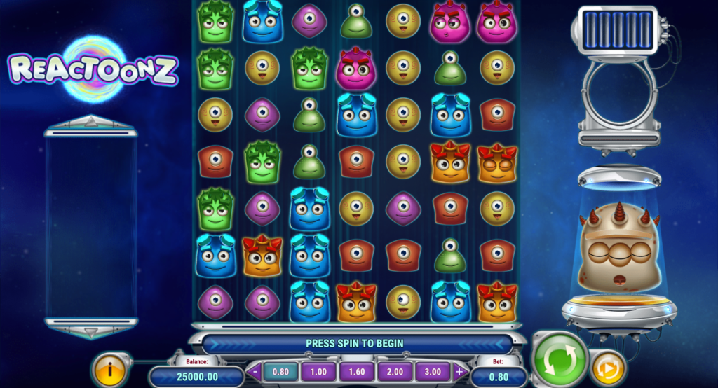 Reactoonz Play'n GO Demo aloitusnäyttö