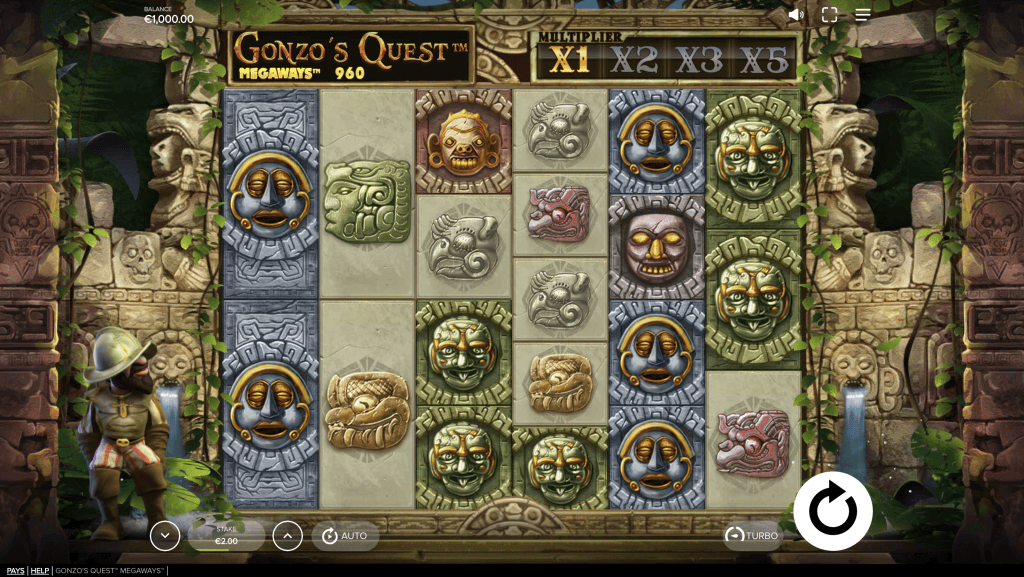 Gonzo's Quest Megaways Red Tiger Gaming aloitusnäyttö