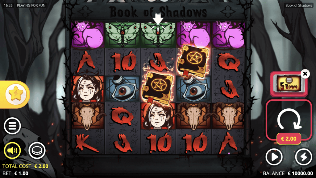 Book of Shadows Nolimit City aloitusnäyttö