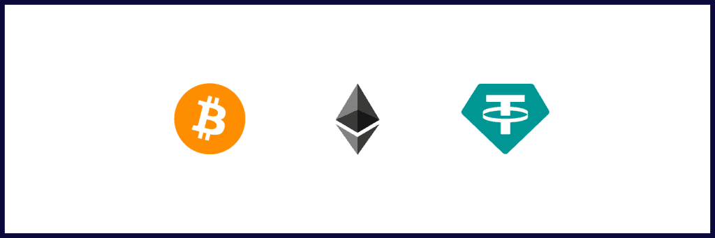 Bitcoin, Ethereum, Tether logo
