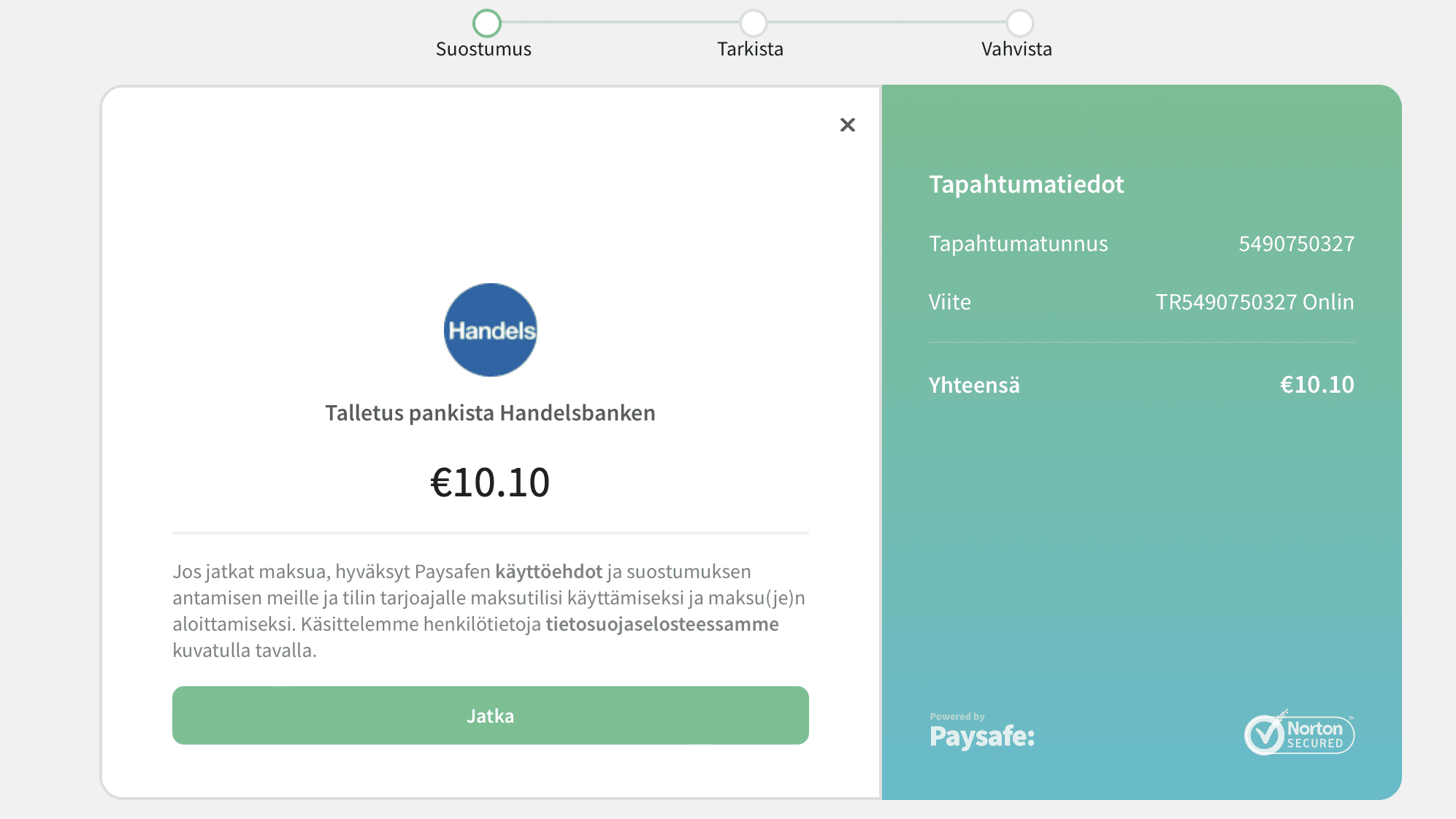 Tältä näyttää Rapid Transfer tallettaminen