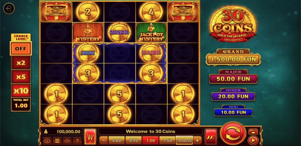 30 Coins Wazdan Demo aloitusnäyttö