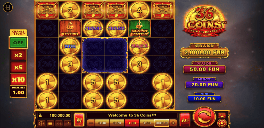 36 Coins Wazdan Demo aloitusnäyttö