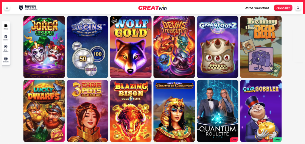 GreatWin Casino kolikkopelit
