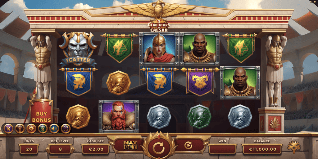 3 Gladiators vs Caesar Yggdrasil pelivalmistajalta