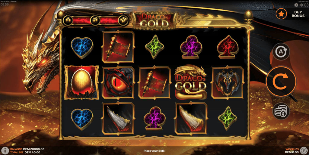 Dracos Gold Mancala Gaming Demo aloitusnäyttö